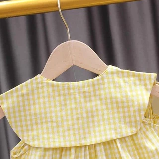 Babyonline (Y133)I2 (ส่งด่วน1วัน)ชุดเซ็ต2ชิ้นเสื้อกางเกงขาสั้นสำหรับเด็กผู้หญิงลายสก็อต ผ้าฝ้าย
