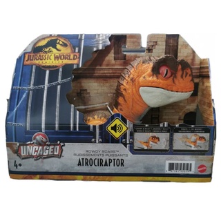 Mattel Jurassic World Uncaged Rowdy Roars Atrociraptor (GWY58) ของเล่นแอ็กชั่นฟิกเกอร์ไดโนเสาร์ อโทรซิแรปเตอร์ สีส้ม