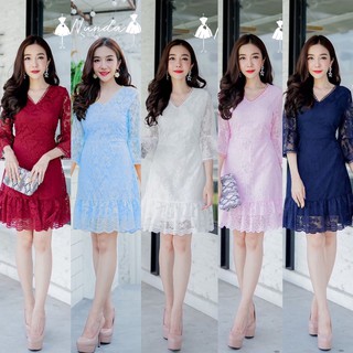 ชุดเดรสกระโปรงลูกไม้ แขนกระดิ่ง แต่งเทป ดี งานสวยมากๆ ทรงนี้หรูแอบน่ารักสุดๆ คัตติ้งเป๊ะ สีขาว