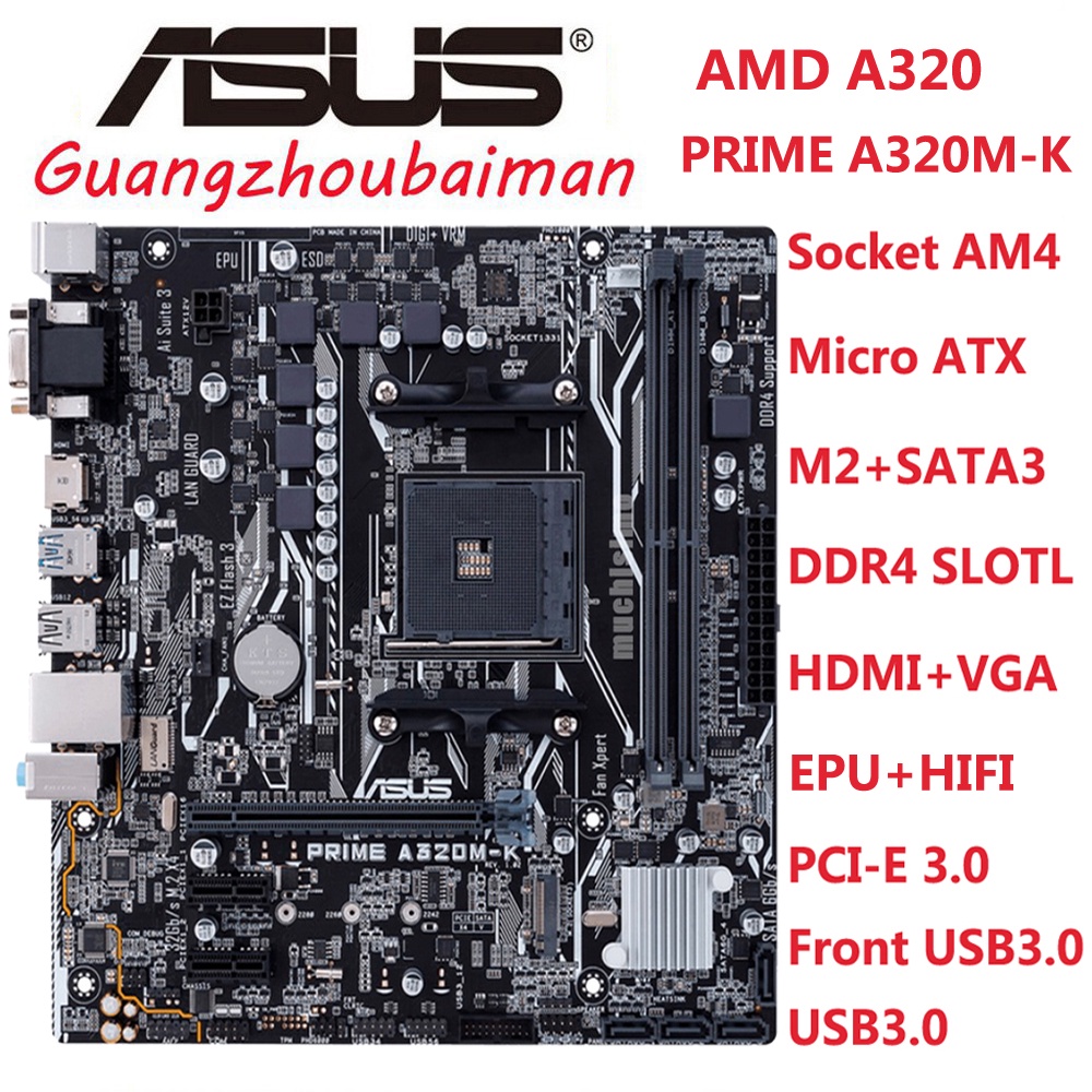 ใช้เมนบอร์ด ASUS PRIME A320M-K /A /E / F AMD A320 B350 AM4 Ryzen Athlon PCI-E 3.0 ไฟ LED, DDR4 , 32G