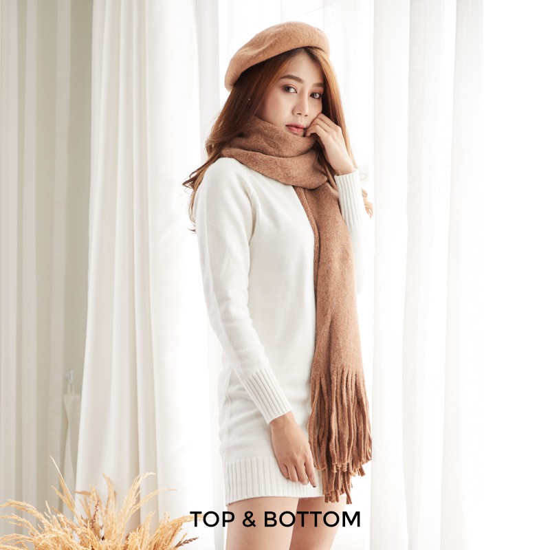 KW171 เดรสไหมพรม สเวตเตอร์ สีพื้น คอปีน พร้อมส่ง 9 สี กันหนาว