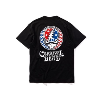 คอตต้อนคอกลม[พร้อมส่ง] เสื้อยืด CARNIVAL X GRATEFUL DEAD WARP CHECKERBOARD SKULL T-SHIRT BLACKS-5XL