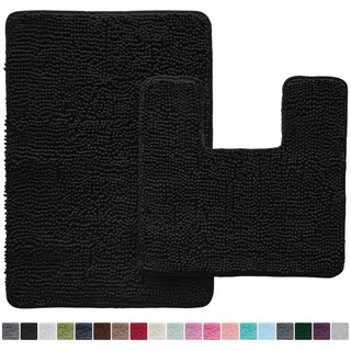 Gorilla Grip : GLGAMZ002* พรมปูพื้นในห้องน้ำ Original Shaggy Chenille 2 Piece, Black