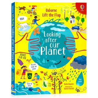 *ปกมีตำหนิ*  หนังสือบอร์ดบุ๊คเล่มใหญ่ Usborne Lift-the-Flap Looking After Our Planet