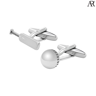 ANGELINO RUFOLO Cufflink(คัฟลิงค์) ดีไซน์ Cricket &amp; Ball กระดุมข้อมือคัฟลิ้งโรเดียมคุณภาพเยี่ยม สีเงิน