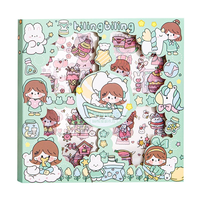 100 แผ่น/กล่อง สติ๊กเกอร์ กันน้ำ สติกเกอร์ PET สติกเกอร์น่ารัก สติกเกอร์เครื่องเขียน อุปกรณ์การเรียน thumbnail 9