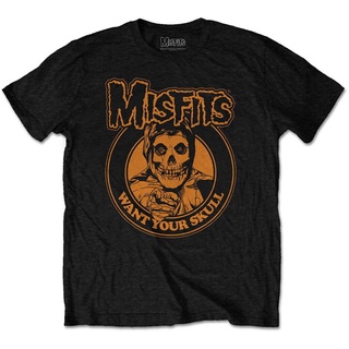 เสื้อยืดผ้าฝ้ายMisfits Want Your Skull เสื้อยืดแฟชั่น สีดําL XL  XXL 3XL