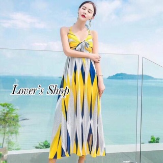 ✨ Brand : Korea✨ maxi dress เดรสยาวเปิดหลัง สายไขว้หลัง มีสวยคล้องคอ ด้านหลังทำสม็อค ช่วงอกมีแต่งโบว์ค่ะ เซ็กซี่มากค่ะ