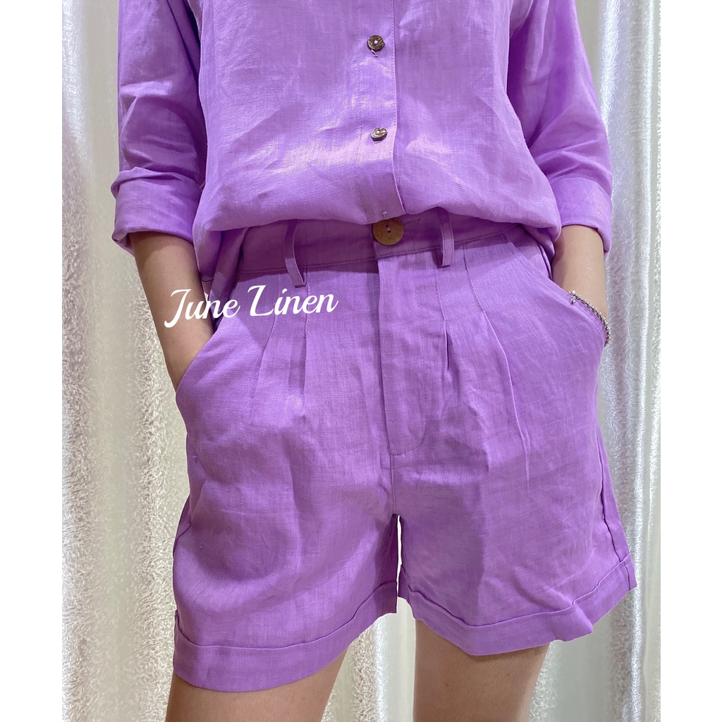 JUNE LINEN Q04- กางเกงขาสั้น PREMIUM LINEN 17 COLORS Fullsize รูปจริง