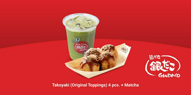 Gindaco Takoyaki (Original Toppings) 4 pcs. + Matcha [ShopeePay] ส่วนลด ฿40