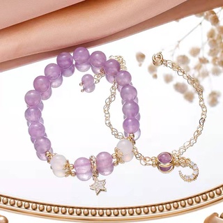 CareU สร้อยข้อมืออเมทิสต์(Amethyst) สร้อยข้อมือหินลาเวนเดอร์ อเมทิสต์และหินอาเกตสีขาวนำโชคลาภหินธรรมชาติแท้