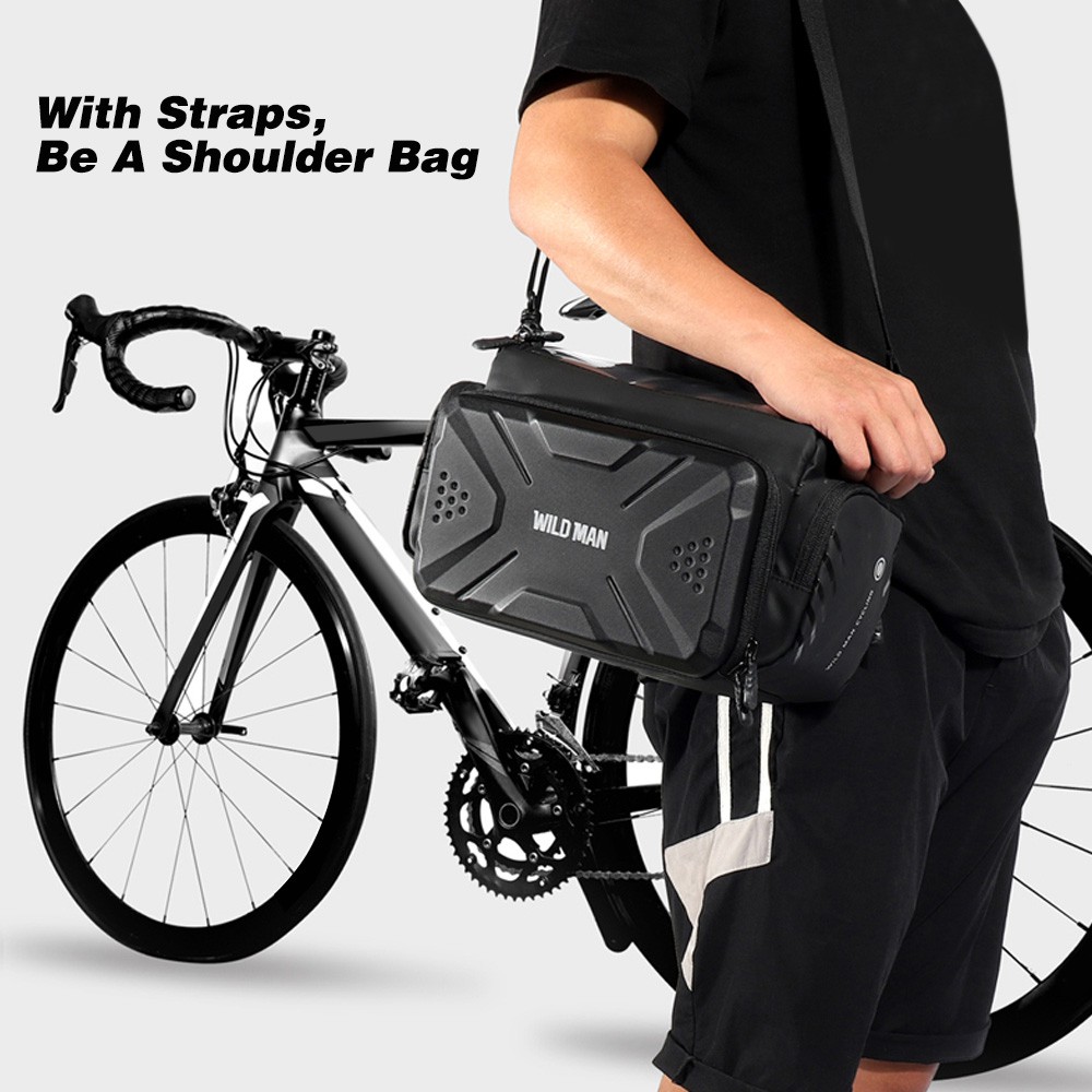 ♛✾WILD MAN Bicycle Handlebar Bag 4L Large Capacity Electric Scooter Front Bag With Touch Screen Bike Storage Bag With Ra