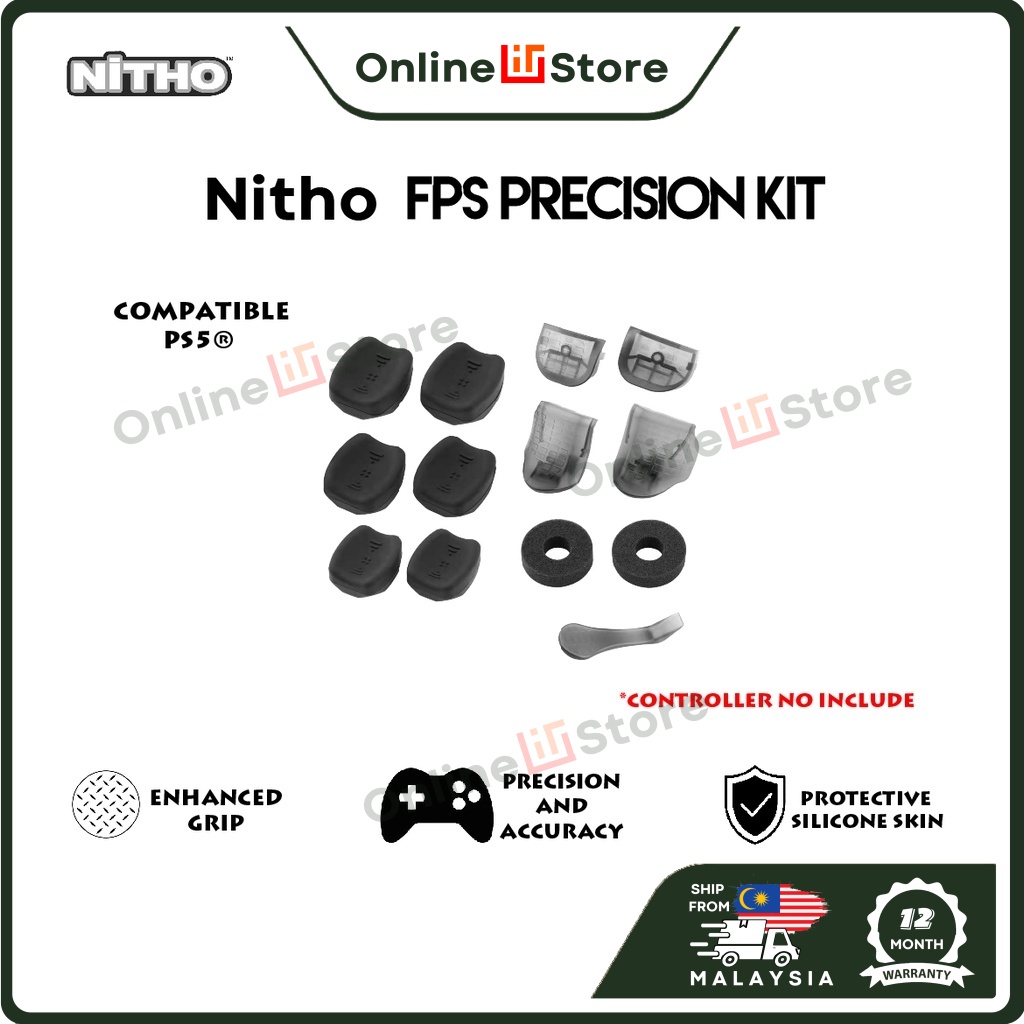 Nitho PS5 FPS ชุดเกมมิ่ง สําหรับ PlayStation 5 Dual Sense Controller Customizing Kit with Thumb Grips Ergonomic Button