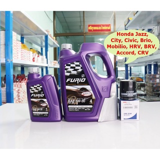 FURIO F2 SAE 5W-30 น้ำมันเครื่องบางจากกึ่งสังเคราะห์ 4+1 ลิตร ไส้กรองน้ำมันเครื่อง Honda ทุกรุ่น เดนโซ่