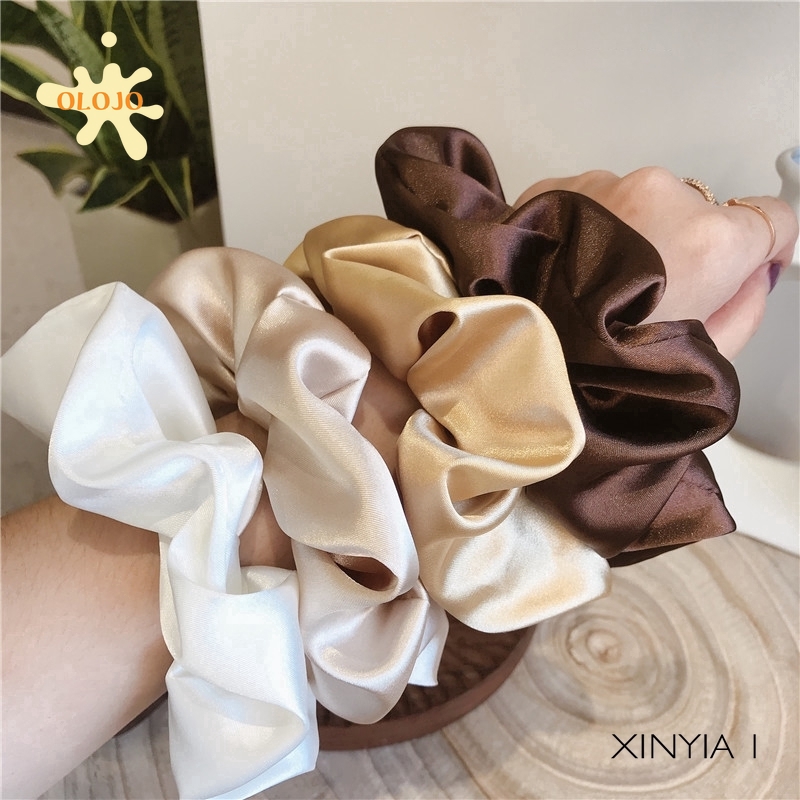 ผู้หญิง ผ้าซาติน ผ้าไหมแท้ ผูกผม ยืดหยุ่น ผมหางม้า กิ๊บติดผม ยางรัดผม ที่คาดผม olo