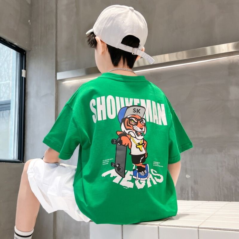 Akaki ชายฤดูร้อนแขนสั้นเสื้อยืด big boy 2022 เด็กใหม่ฤดูร้อนเสื้อผ้าบางส่วนหล่อน้ำผัด street ผ้าฝ้าย t