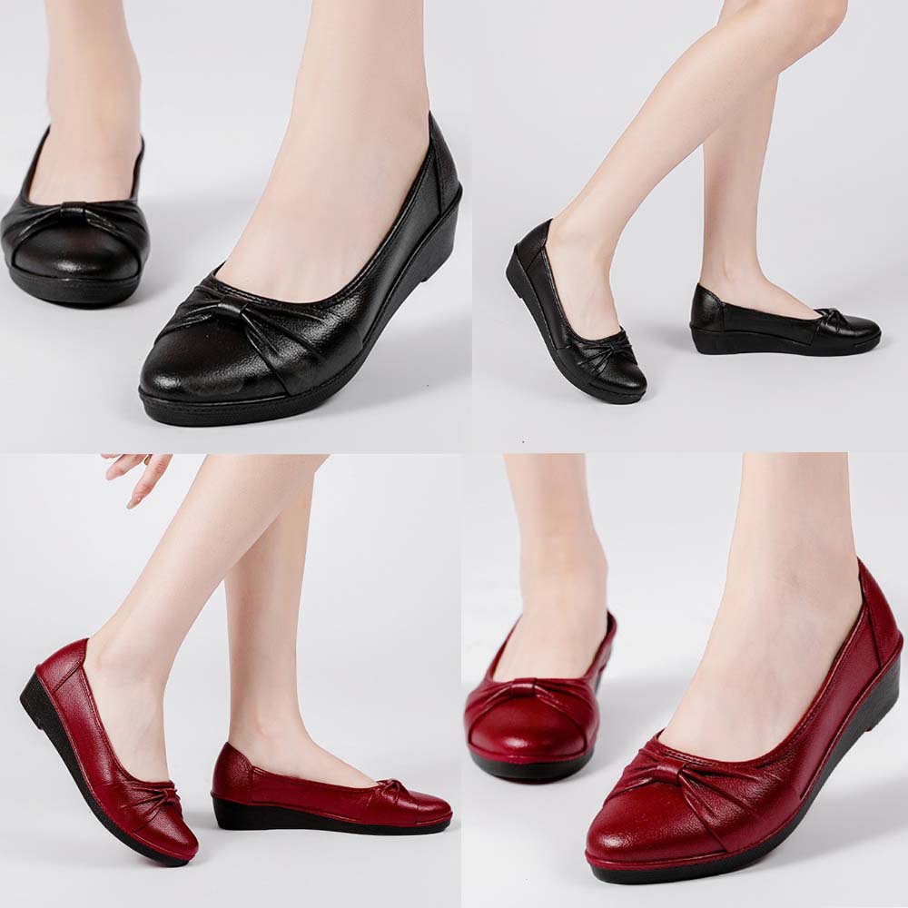 𝑳𝒂𝒆𝒊 𝒃𝒂𝒈&𝒔𝒉𝒐𝒆𝒔👠 เท้าคัชชูหนังนิ่มหัวแหลม ส้นตึก แต่งผูกโบว์ 4 สี
