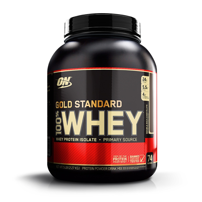 Optimum Gold Standard Whey Protein 5 Lbs. เวย์โปรตีน เพิ่มกล้ามเนื้อ ไขมันต่ำ ไม่หวาน 2.27กิโลกรัม