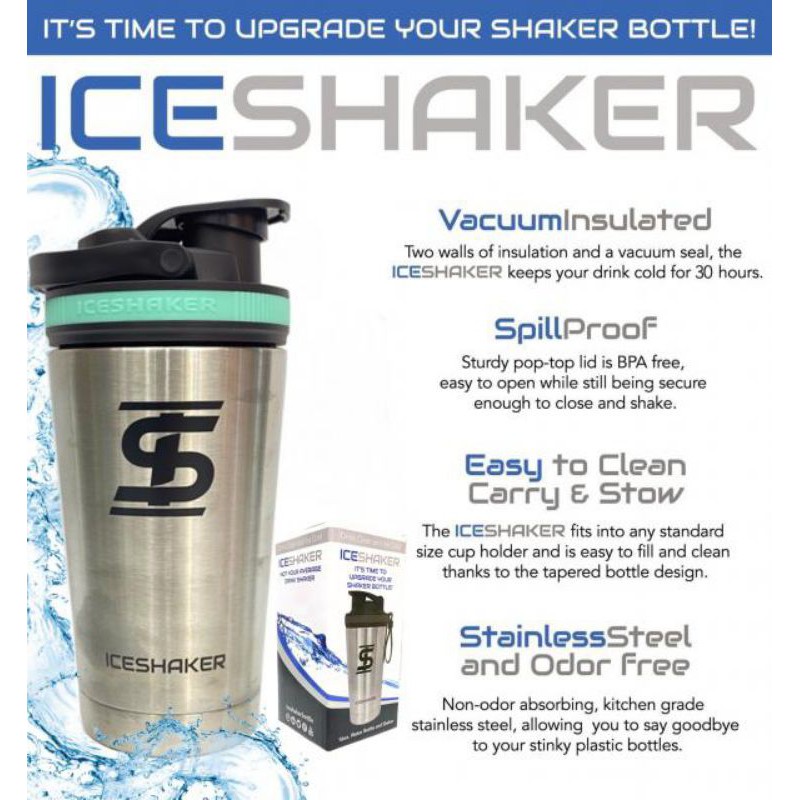 Ice Shaker Bottle แก้วน้ำสแตนเลสเก็บความเย็น/ความร้อน 16oz Shopee