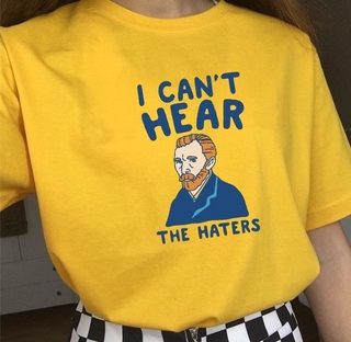 【100% cotton】เสื้อยืดแขนสั้น พิมพ์ลาย Van Gogh I Cant Hear The Haters แฟชั่นฤดูร้อน สําหรับผู้หญิง