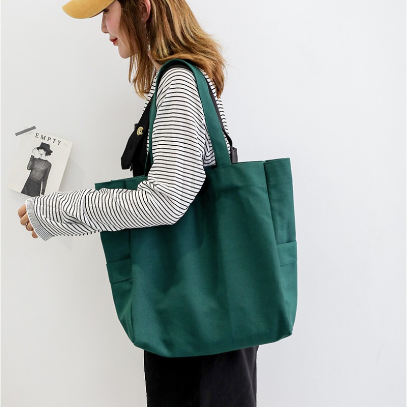 กระเป๋าผ้าแคนวาส กระเป๋าผ้าใบใหญ่ ผ้าหนา Canvas Bag ขนาด 34ซม. x 36ซม. x 12ซม.