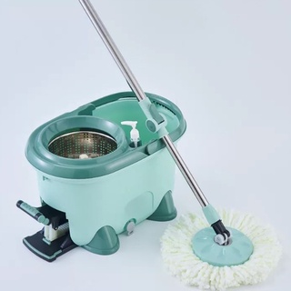 Spin Mop ชุดถังปั่นม๊อบสแตนเลส พร้อมไม้ถูพื้นและผ้าม๊อบ ไมถูพื้น ไม้ม๊อบถูพื้น ถังปั่นไม้ม๊อบ ไม้ม๊อบ ไม้ม๊อบดันฝุ่น4005