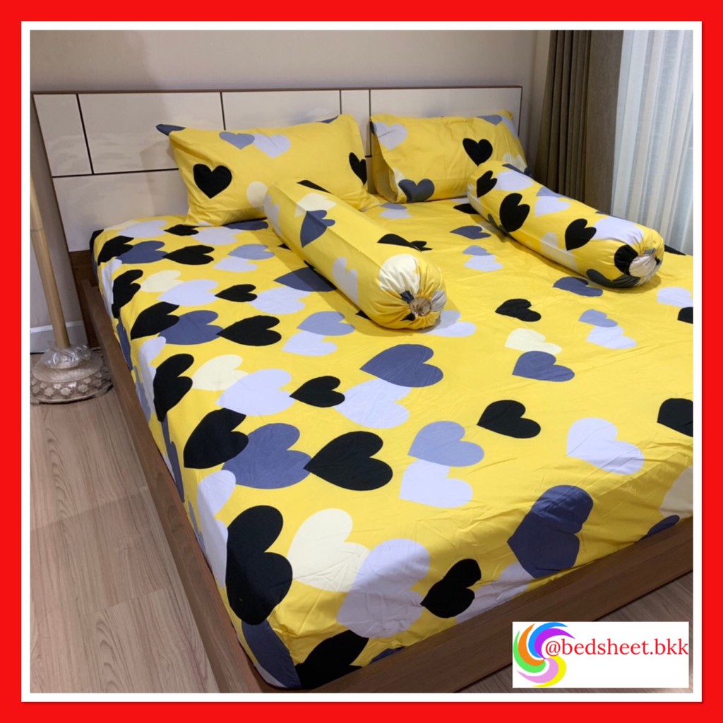 EasyHome ผ้าปูที่นอน ลายหัวใจสีเหลือง🍀มีขนาด 6ฟุต / 5ฟุต / 3.5ฟุต 🍀เนื้อผ้านิ่ม สบายๆ ไม่ร้อน 60271.