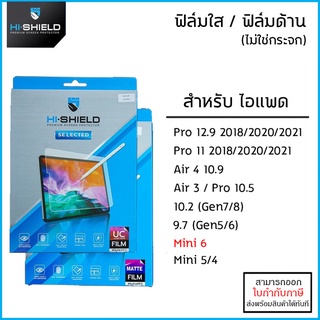 ไอแพด HiShield ฟิล์มใส ฟิล์มด้าน (ไม่ใช่กระจก) Selected สำหรับ iPad Pro 11 12.9 2020 2021 Air 5 4 3 10.2 Mini 6 5 [ออ...