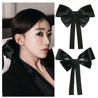 Big bow black hairpin กิ๊บติดผมแบบสปริง งานหรูหรา โบว์ขนาดใหญ่ ยาว 22cm. โบว์ดำ โบว์ใหญ่ กิ๊บหนีบผม กิ๊บติดผม โบว์ผูกผม