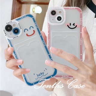 เคสโทรศัพท์มือถือ แบบใส ลายหน้ายิ้ม พร้อมช่องใส่บัตร สําหรับ Samsung A14 A54 A34 A04s A04 A23 A33 A53 A73 A03 A13 A03s A12 A52 A22 A32 S23 S21 S22 Plus Ultra A51 A71 A50 A50s A30s A30 A20