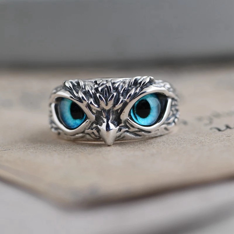 [Women And Men Fashion Simple Demon Eye Owl Adjustable Open Rings] [ Elegant Ladies Smooth Fine Thin Finger Ring] [Lovely Jewelry Gifts For Girl Friends]