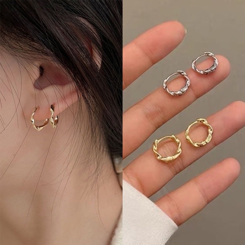 (EF07) ต่างหูห่วง บิดเกลียว มินิมอล ทรงกลมสไตล์เกาหลี 1 คู่