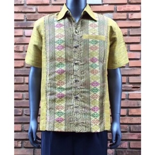 เสื้อเชิ้ตชายผ้าไหมต่อลาย