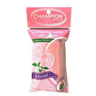 CHAMPION ถุงขยะม้วนกลิ่นกุหลาบ 30 ใบ ขนาด 18 x 20 นิ้ว สีแดง