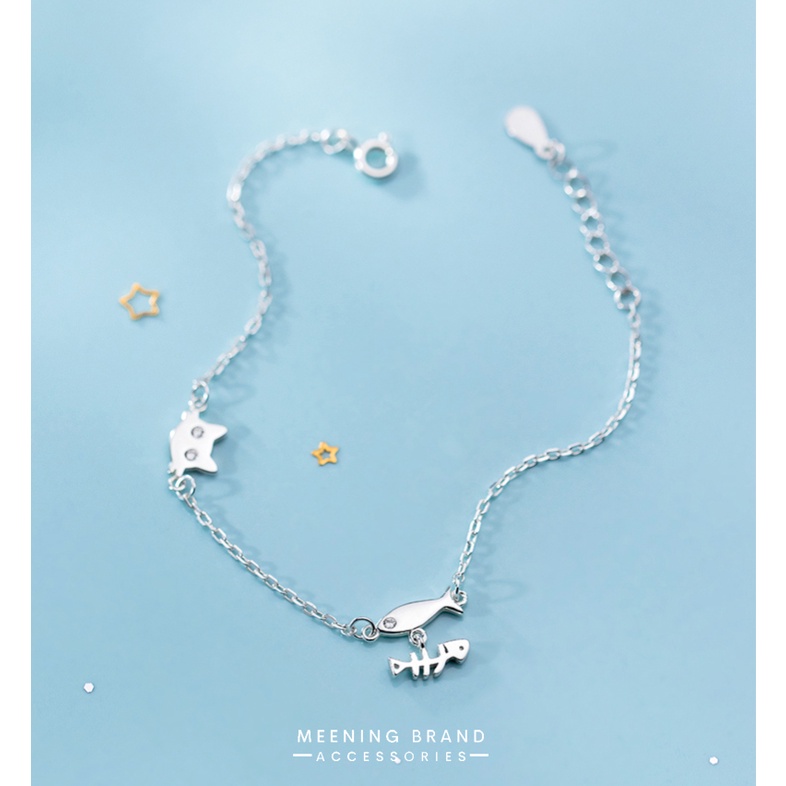 MeeningBrand สร้อยข้อมือเงิน CAT & FISH [01-0084]