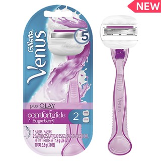 Gillette Venus ComfortGlide with Olay Sugarberry Womens Razor Handle +2 Refills มีดโกน5ใบมีดรุ่นพิเศษพร้อมครีมโอเลย์