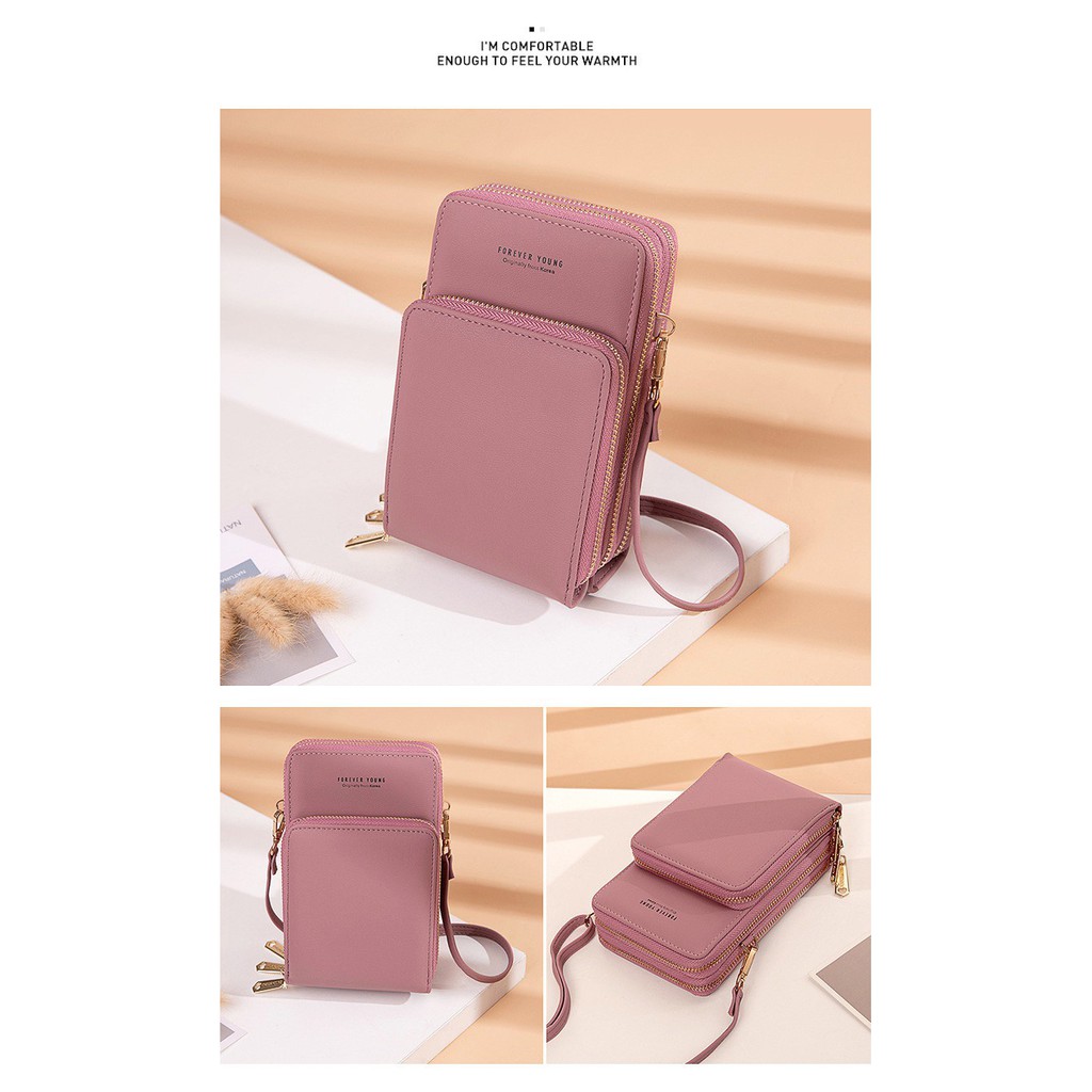 9044 กระเป๋าสะพายข้างผู้หญิง Forever youngพร้อมส่ง ในไทย แฟชั่นเกาหลี ใส่โทรศัพท์ สะพานไหล่ หนังพียู ปรับสายได้