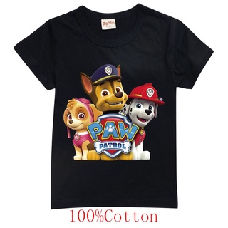 เสื้อยืดแขนสั้นลําลอง ผ้าฝ้าย พิมพ์ลาย PAW PATROL แฟชั่นฤดูร้อน สําหรับเด็กผู้ชาย และเด็กผู้หญิง