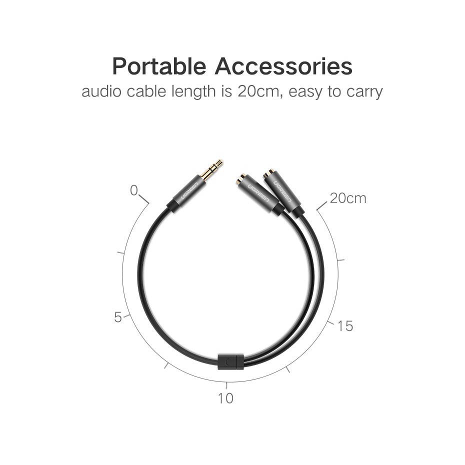 Ugreen (20cm.) Headphone Splitter Audio Cable 3.5mm Male to 2 Female Jack 3.5mm  (10532,10780)
