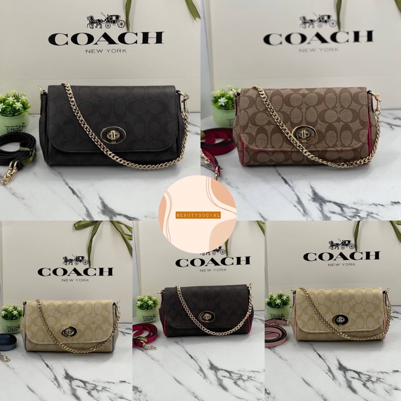 🟥หนังแท้🟥 💯 กระเป๋าสะพายข้าง coach 8”