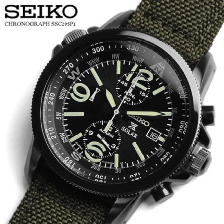 SEIKO Prospex Solar Chronograph นาฬิกาข้อมือผู้ชาย สีดำ/สีเขียว สายผ้า รุ่น  SSC295P1 | Shopee Thailand