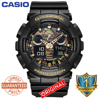 Casio G-Shock GA100 ผู้ชาย Digital Sport นาฬิกาควอตซ์ GA-100CF-1A9 ลายพราง