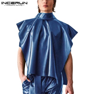 Incerun เสื้อหนังแขนค้างคาวมีซิปสีพื้นสําหรับผู้ชาย