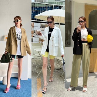 Blazer Over sized 💋 กระดุมลายไม้สวยเกร๋ งานผ้าเกาหลีอย่างดี มีซับใน ชิคสุดๆ