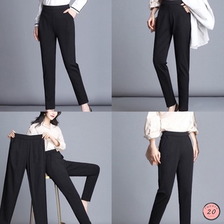 🎇 New2023 🎇 กางเกงขายาวใส่ทำงานทรงสลิมสีดำล้วนกระเป๋าข้าง มีไซส์
