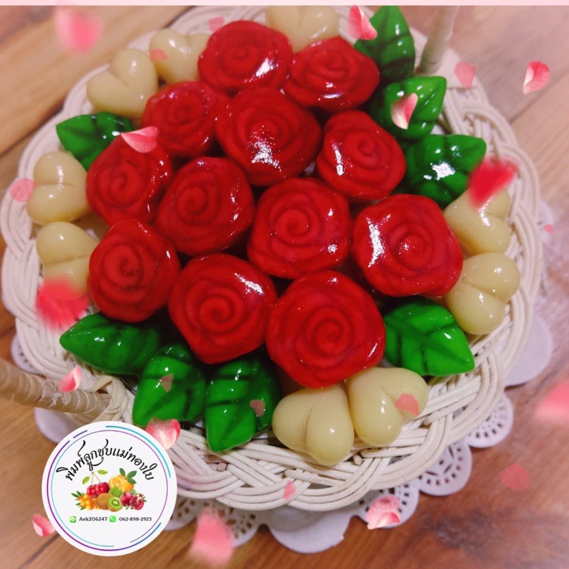 พิมพ์ลูกชุบ กุหลาบ+ใบ ขนาด 10 กรัม food Grade 100%
