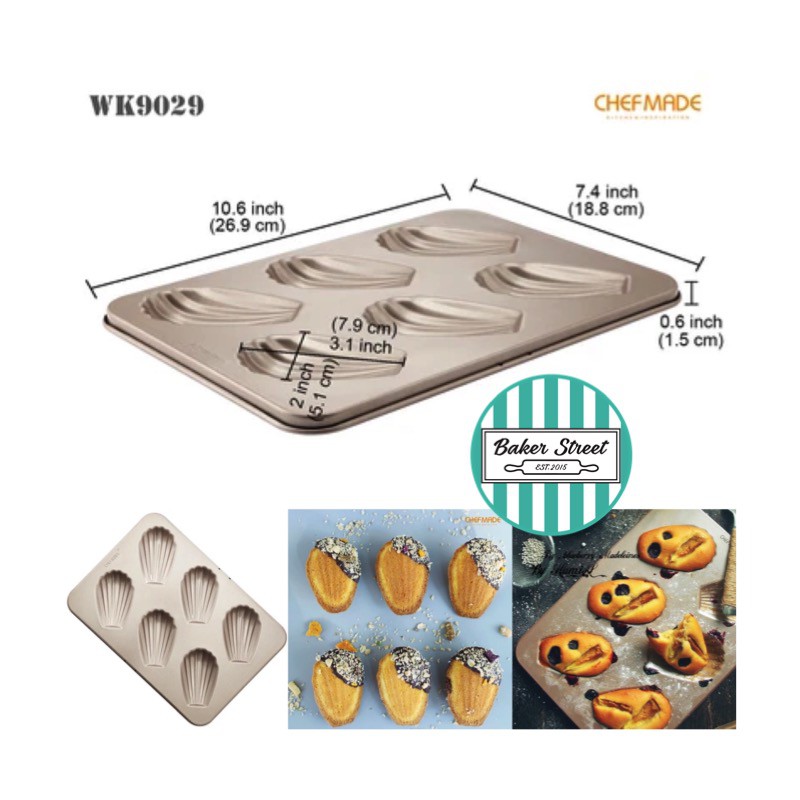 พิมพ์ CHEFMADE รหัส  WK9739 พิมพ์ Madeleine 12 หลุม เคลือบเทฟลอนสีทอง