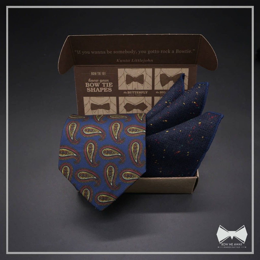 เซ็ทเนคไทกรมท่าลายpaisleyผ้าเช็ดหน้าสูท-Navy Blue Vintage Paisley