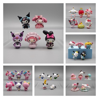 โมเดลตุ๊กตาการ์ตูน My Melody Hellow Kittys Cinnamoroll Kuromi Sanrio ของเล่นสําหรับเด็ก 6 ชิ้น ต่อชุด