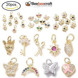 Beebeecraft จี้ทองเหลือง ประดับเพทาย รูปผีเสื้อ ดาว ชุบทอง 18K คละสี สําหรับทําเครื่องประดับ งานฝีมือ 20 ชิ้น